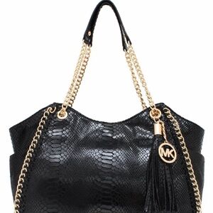 Michael Kors Black Snake-Embossed Tote Bag